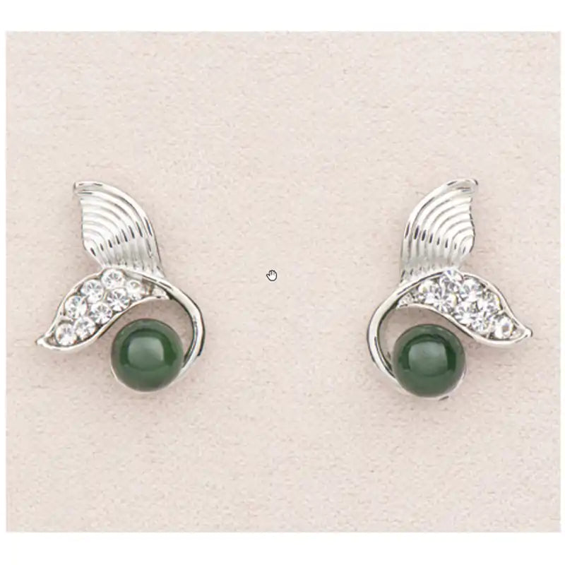 Jade cresting whale tail earrings