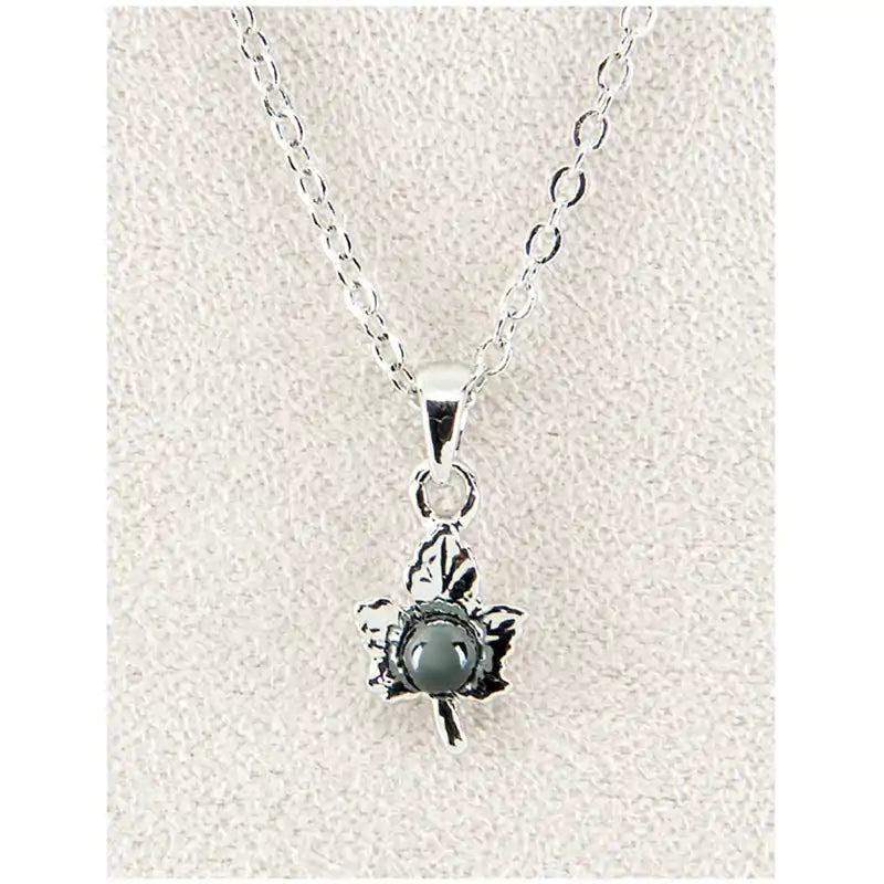 Hematite dainty maple leaf necklace