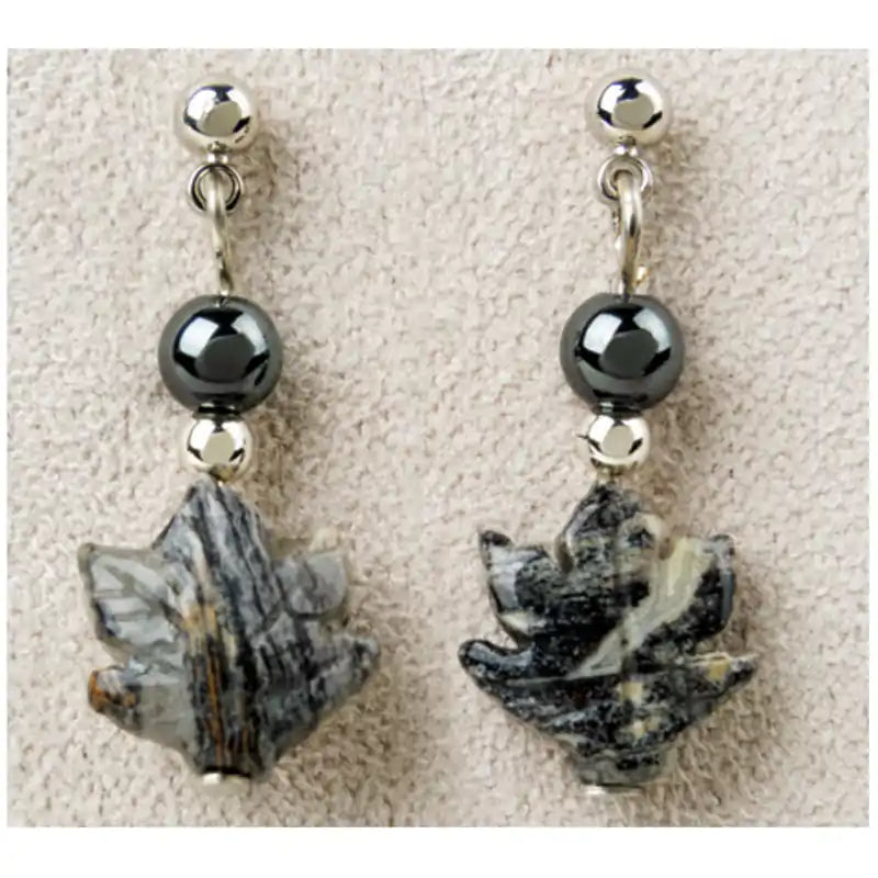 Hematite maple leaf drop earrings
