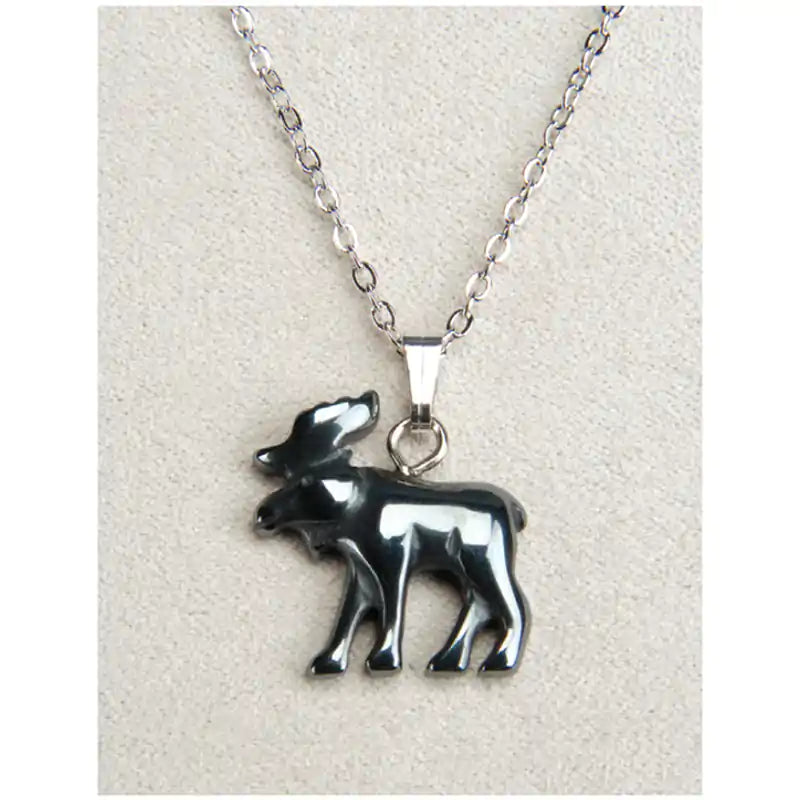 Hematite moose necklace
