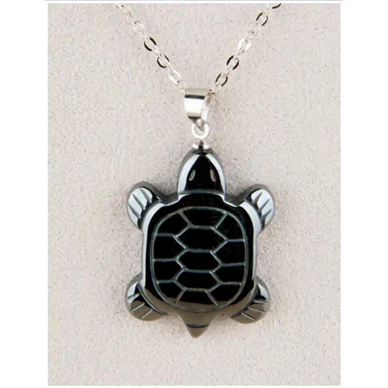 Hematite turtle-carved necklace