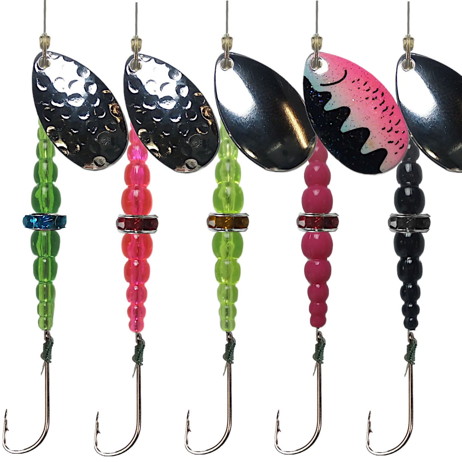 Fishing lure wedding band 5 pack green red yellow pink black