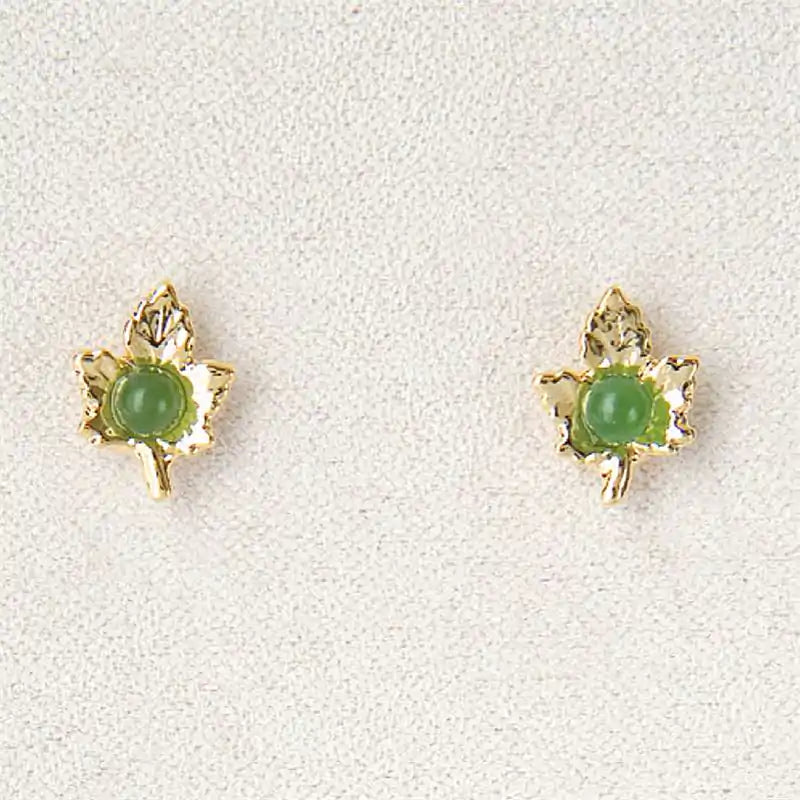 Jade dainty maple leaf earrings