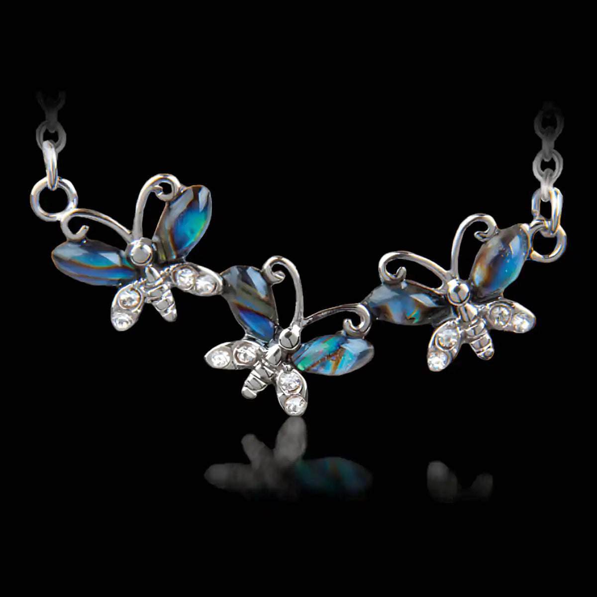 Glacier pearle butterfly trio necklace