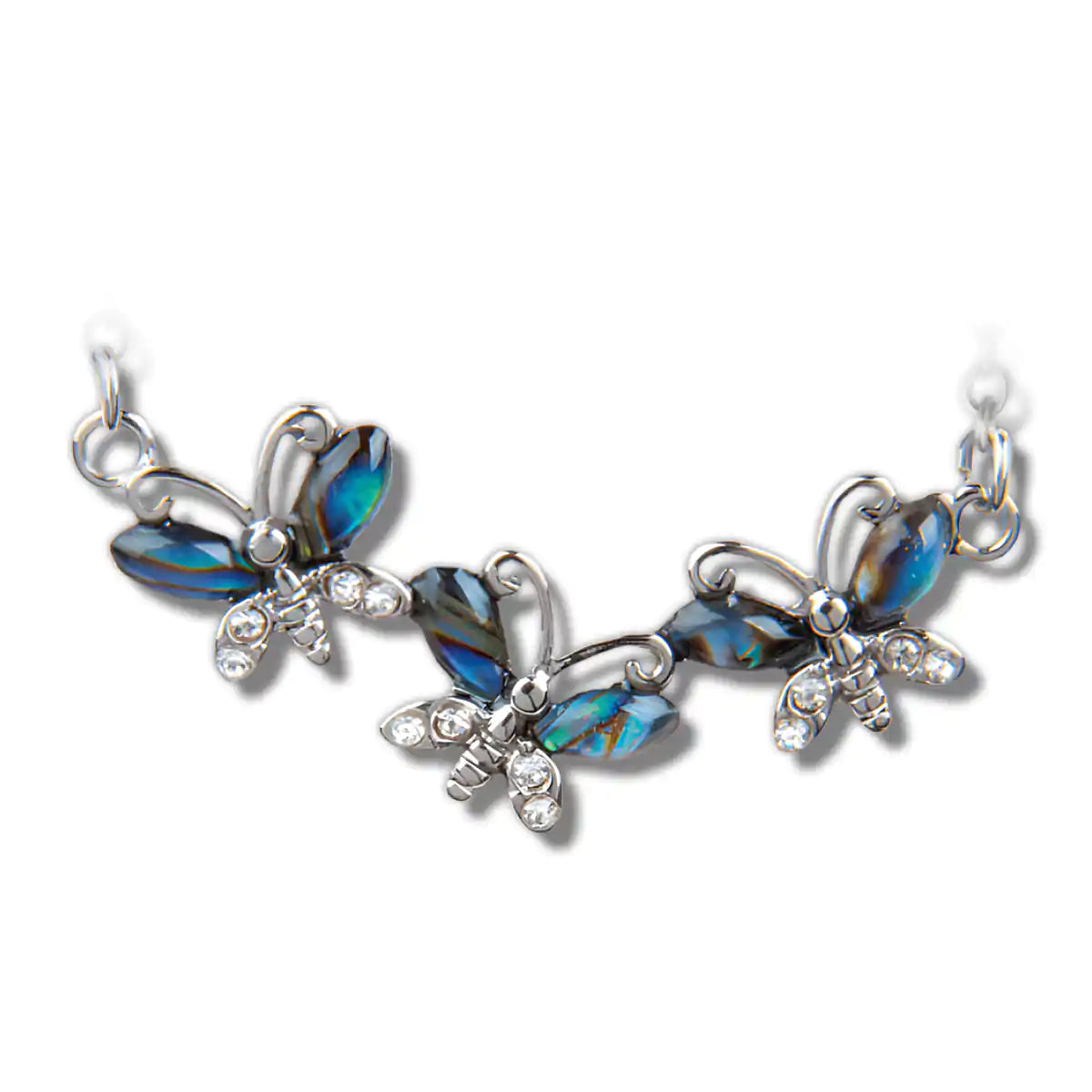 Glacier pearle butterfly trio necklace