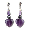 Hematite amethyst hearts earrings