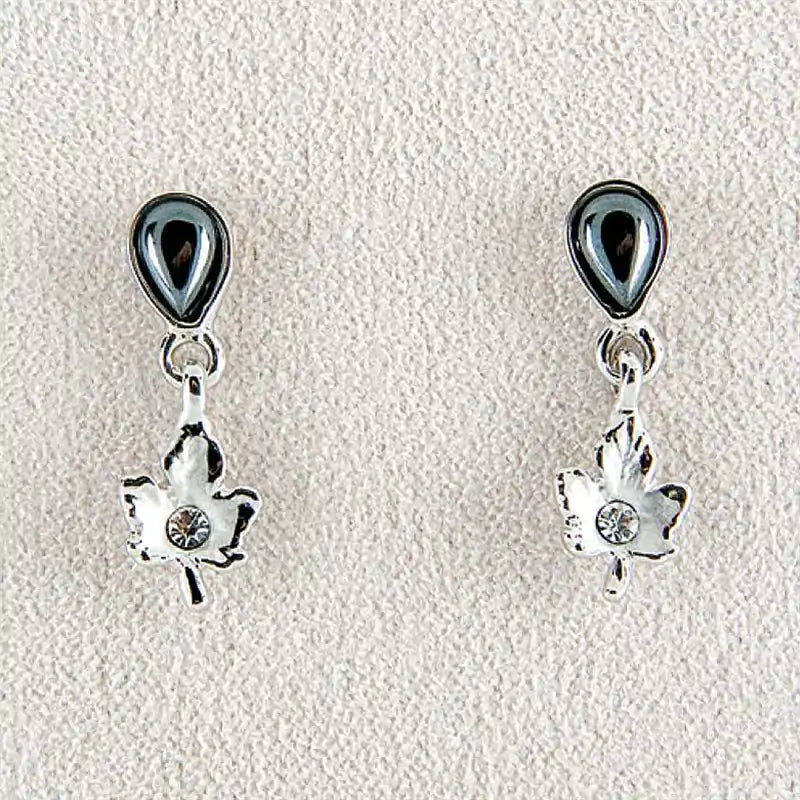 Hematite maple leaf frost earrings