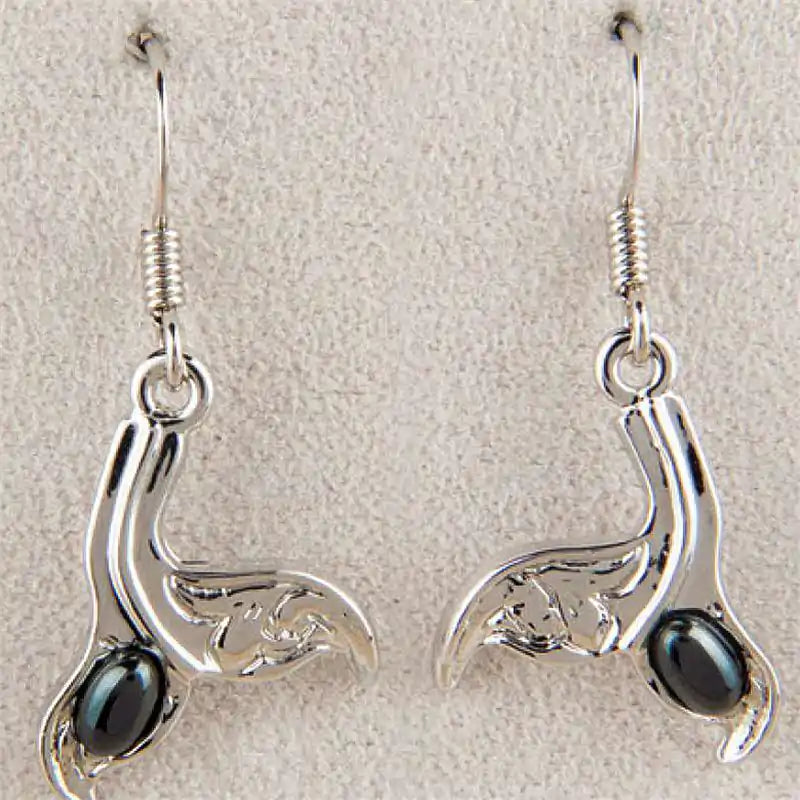 Hematite whale tail-sculpted earrings