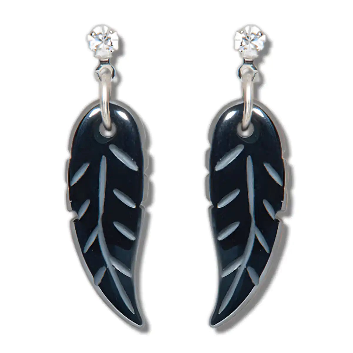Hematite hand carved feather earrings