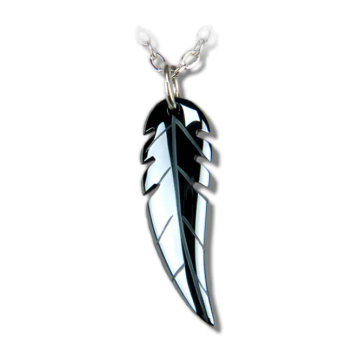 Hematite hand carved feather necklace