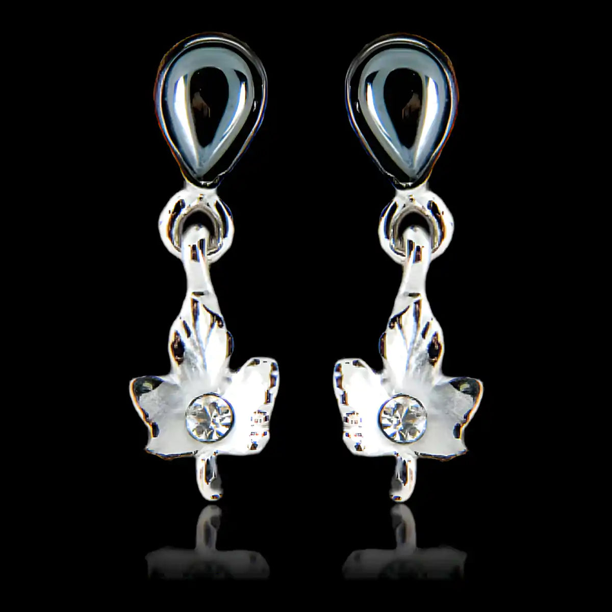Hematite maple leaf frost earrings