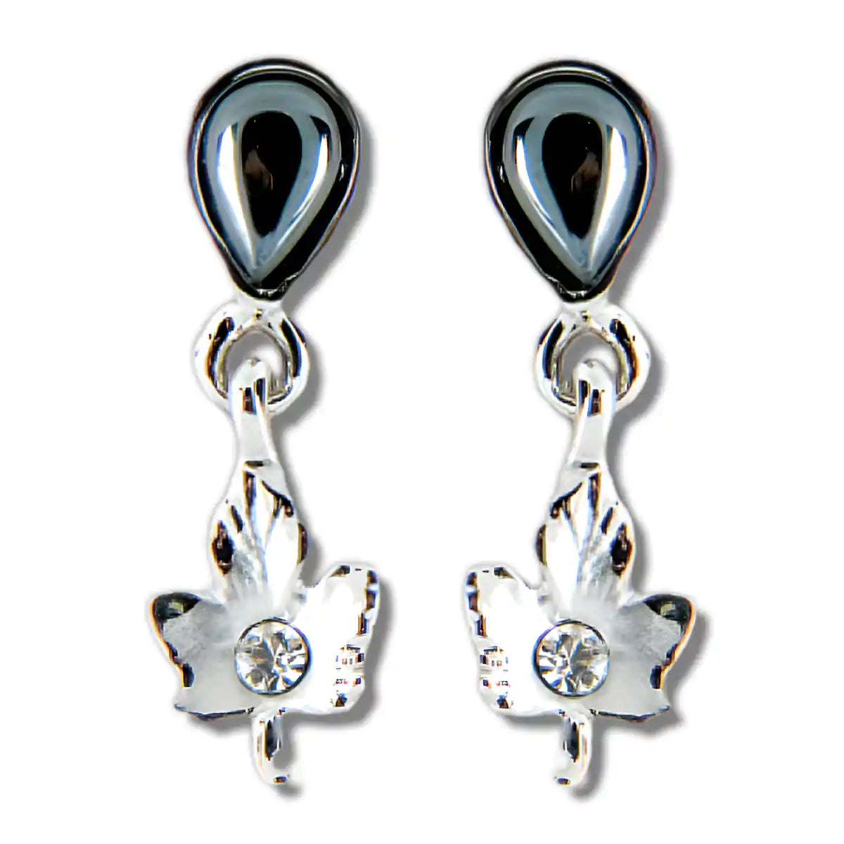 Hematite maple leaf frost earrings