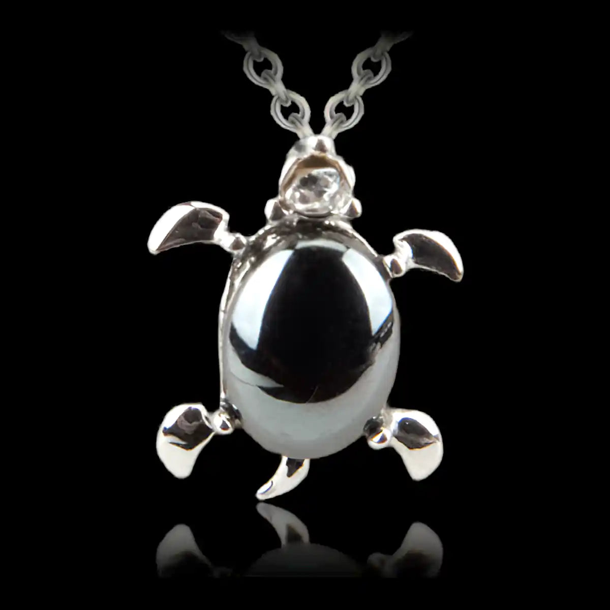 Hematite tiny turtle necklace