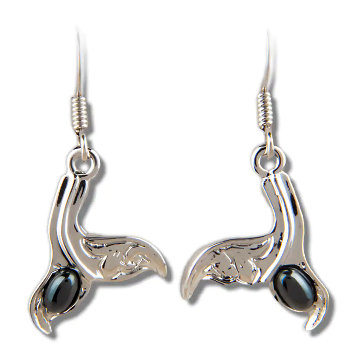 Hematite whale tail-sculpted earrings