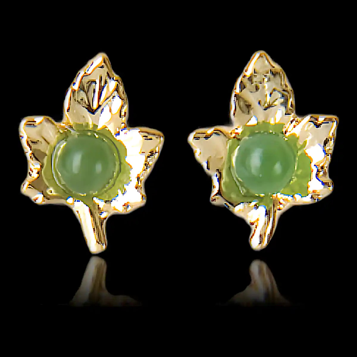 Jade dainty maple leaf earrings