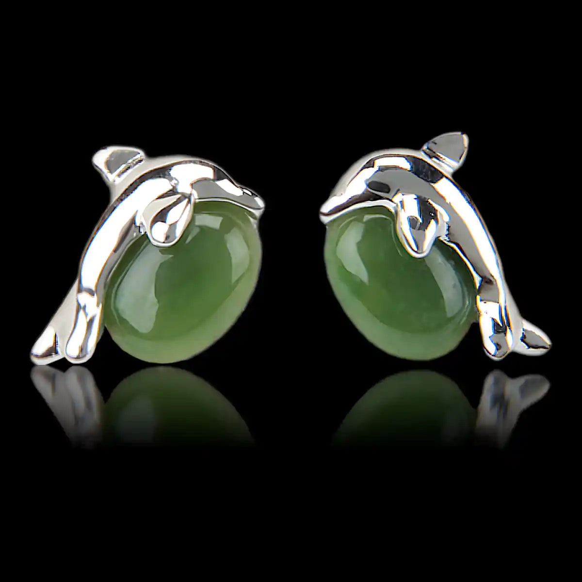 Jade dolphin stud earrings