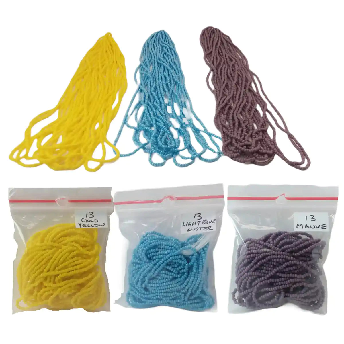 Glass seed beads 3 pack 12 strand yellow blue mauve size 13