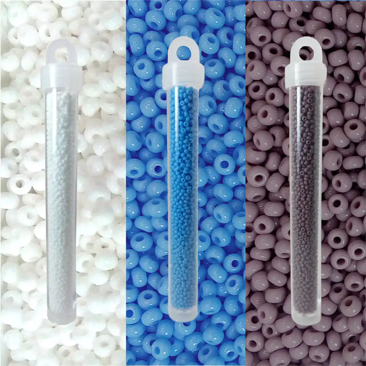 Glass seed beads 3 pack white blue mauve 66 grams size 10