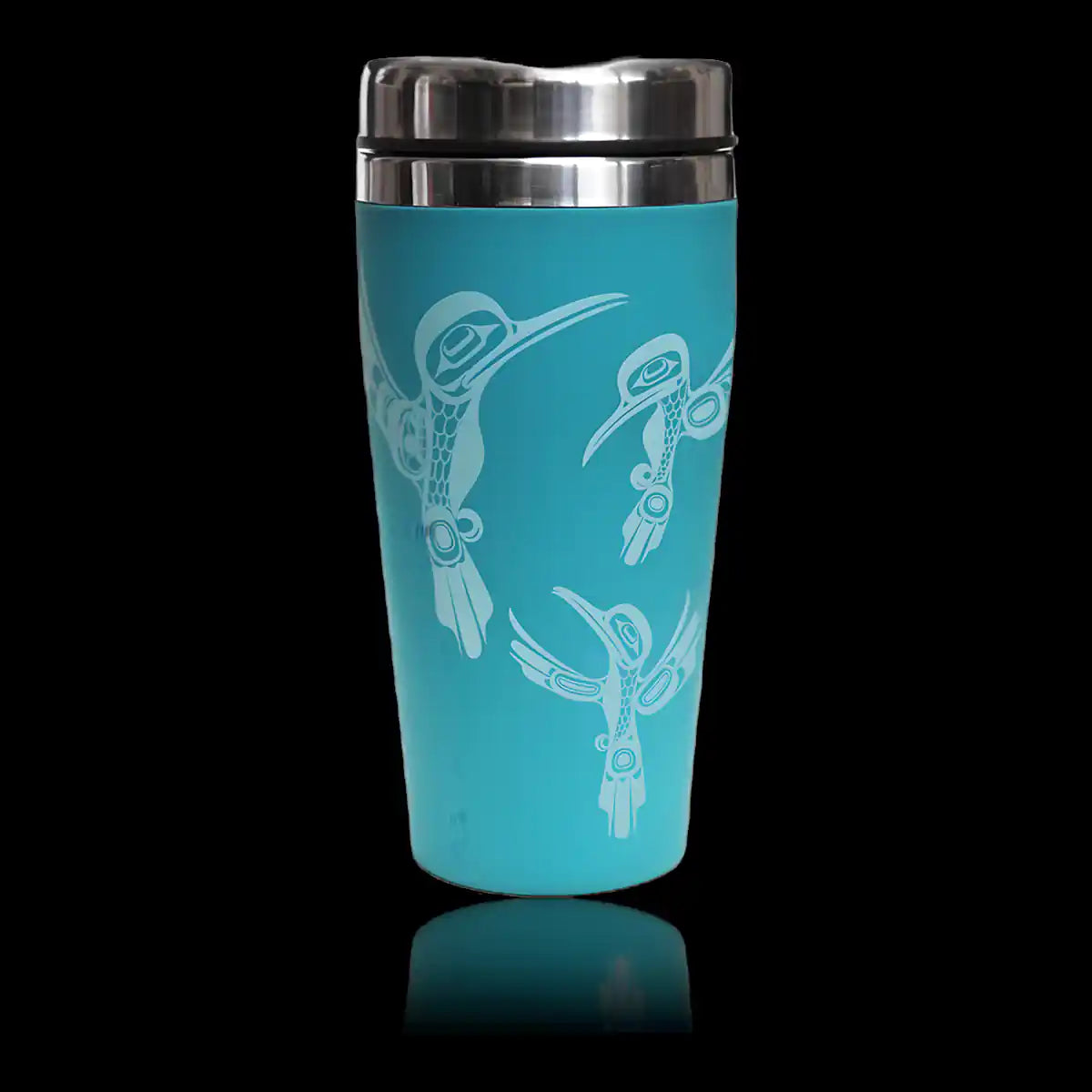 Native design hummingbirds 16oz stainless steel travel mug 1