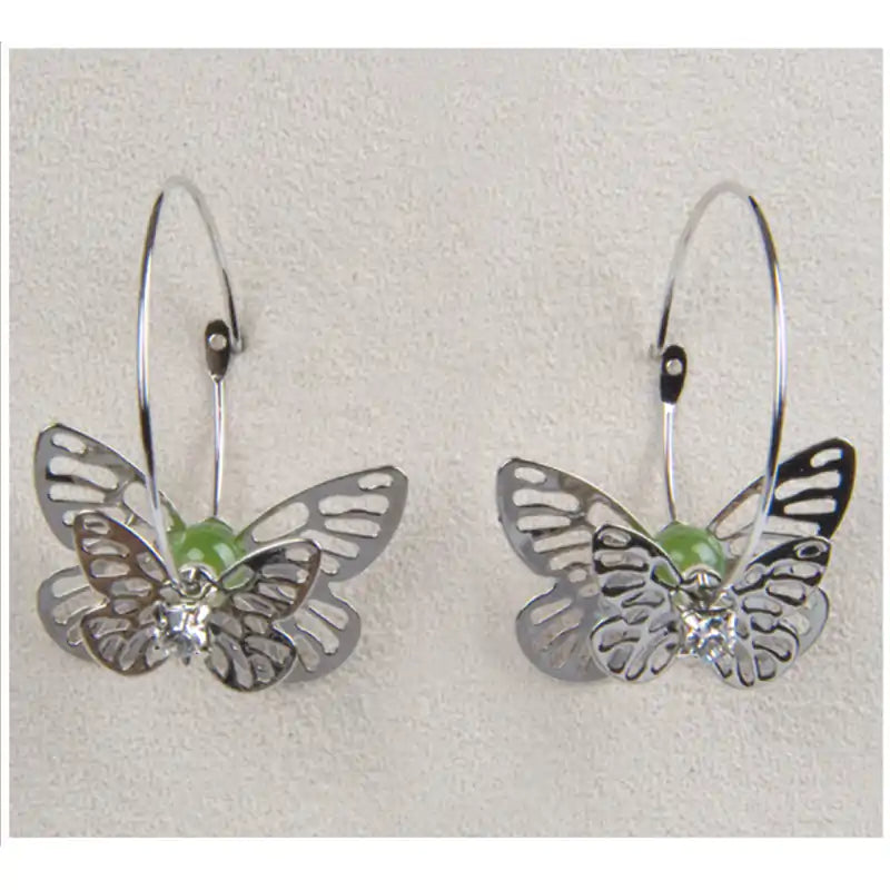 Jade butterfly hoop earrings