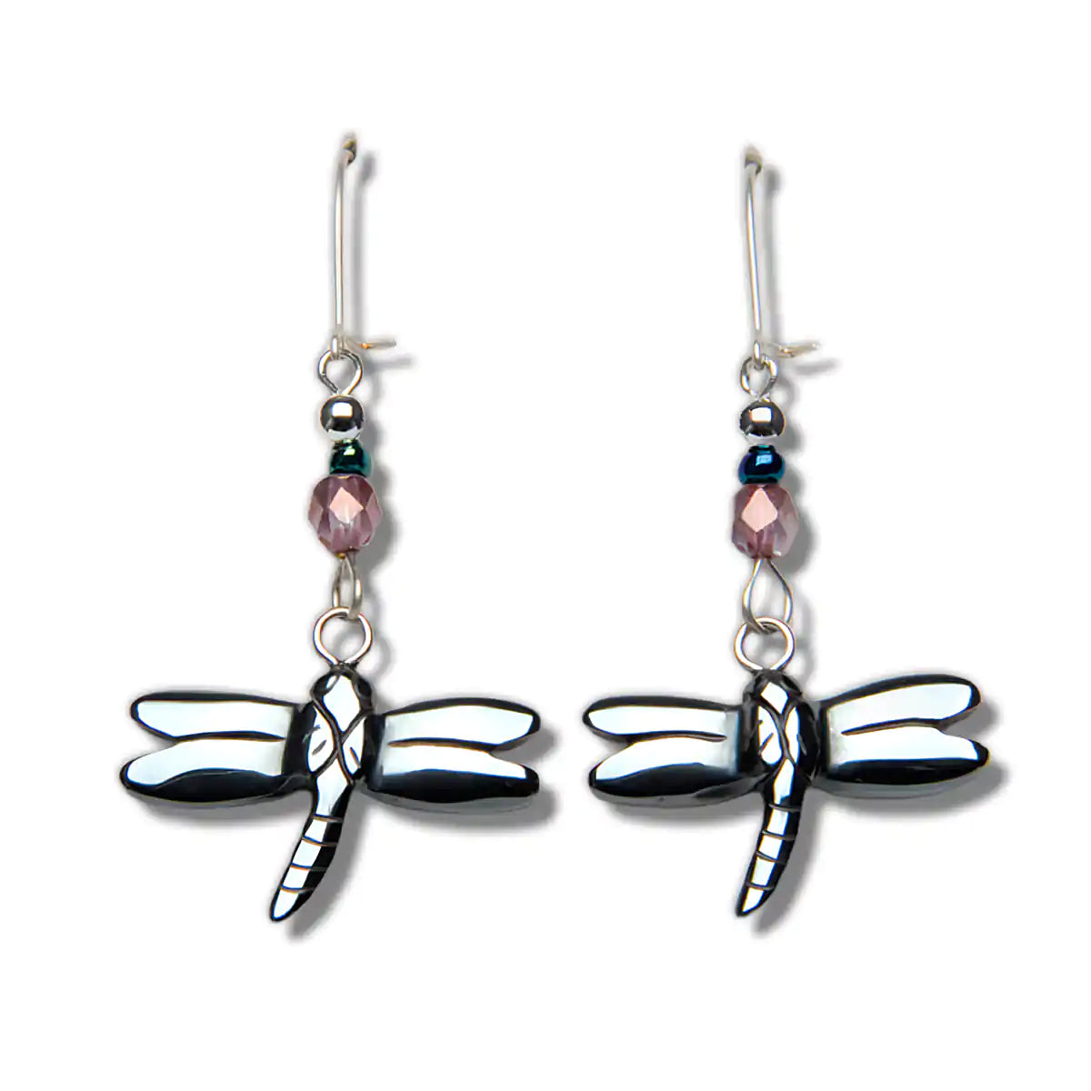 Hematite carved dragonfly earrings
