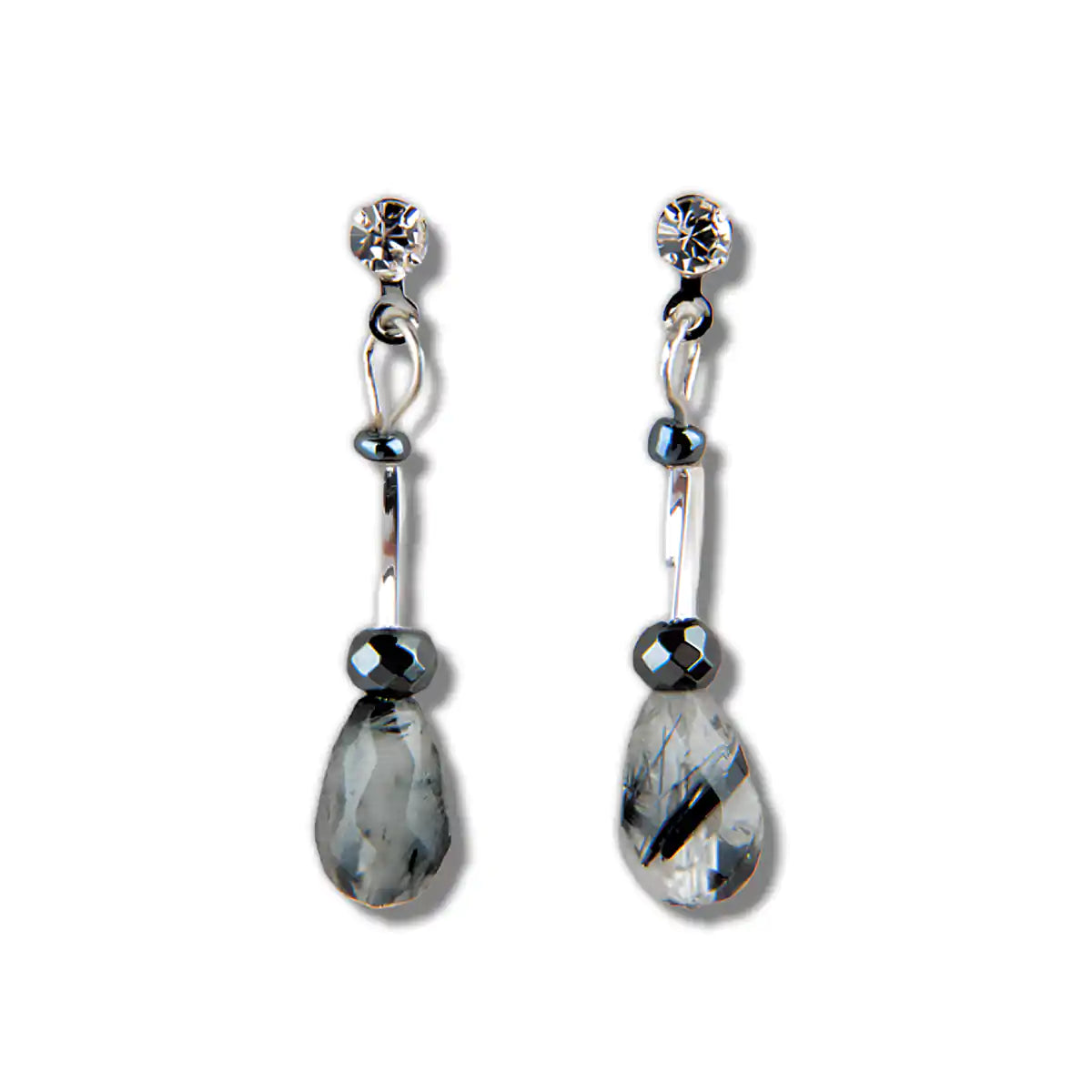 Hematite dainty quartz drop earrings