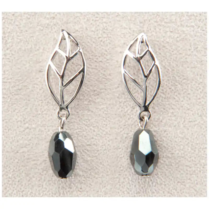 Hematite leaf earrings
