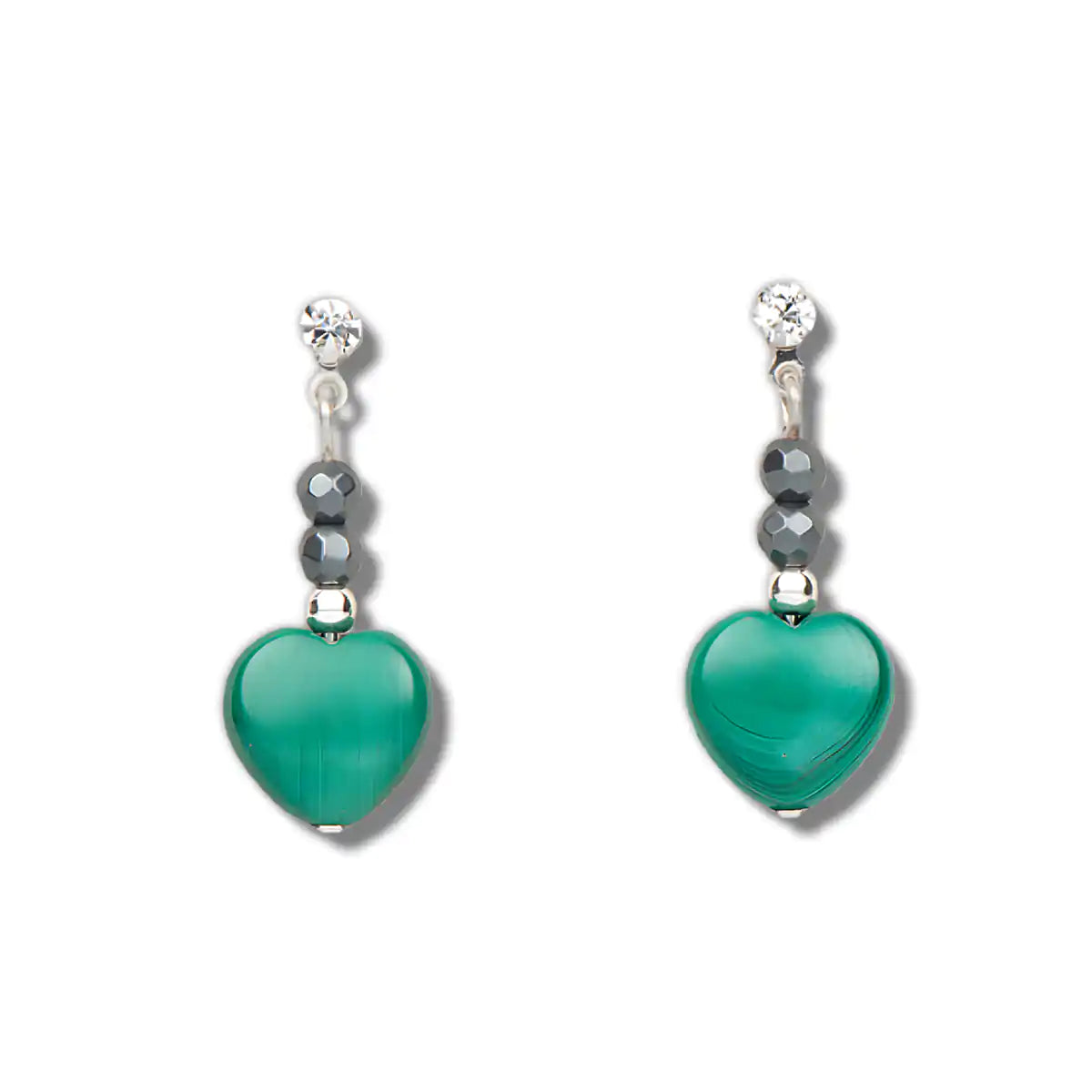 Hematite malachite hearts earrings