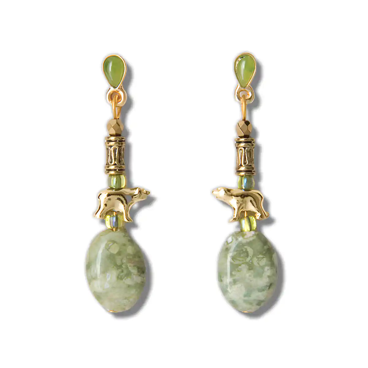 Jade mountain bear earrings