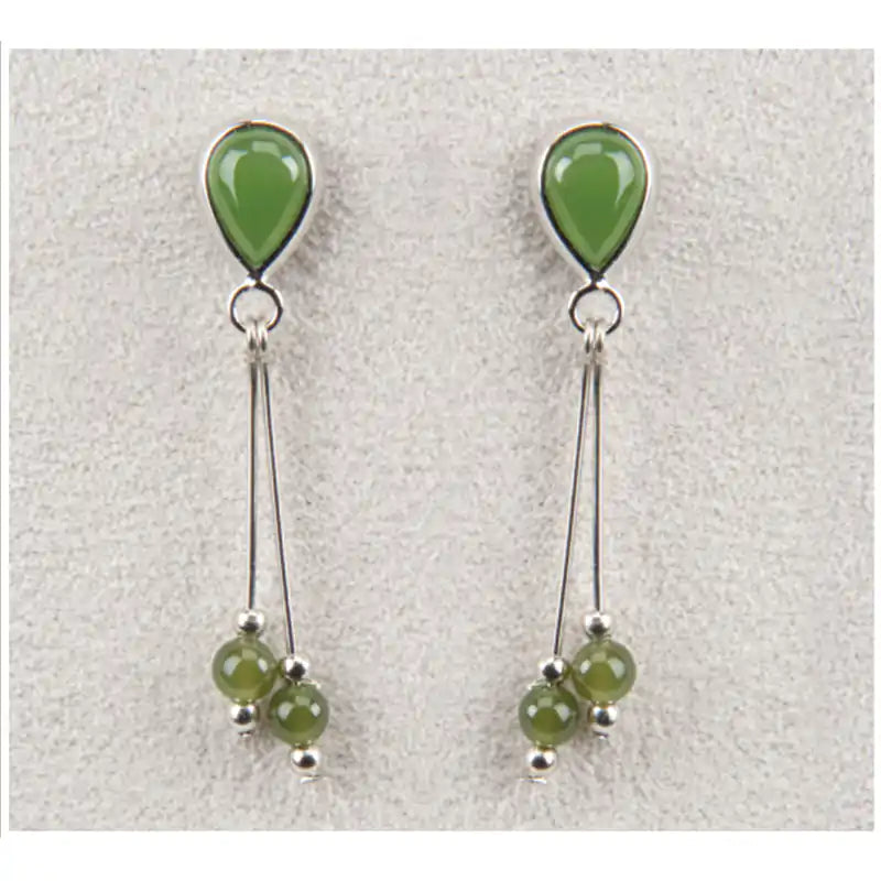 Jade pear-double drop earrings