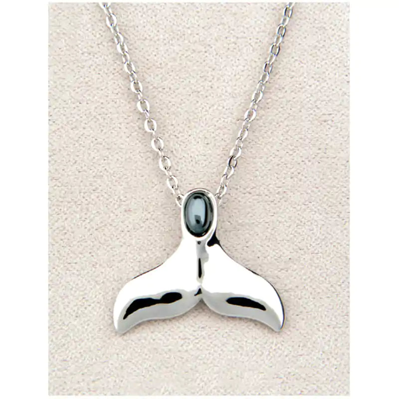 Hematite whale tail necklace
