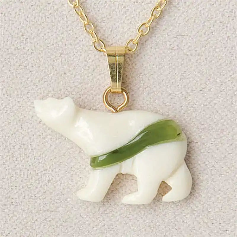 Jade - bone bear necklace