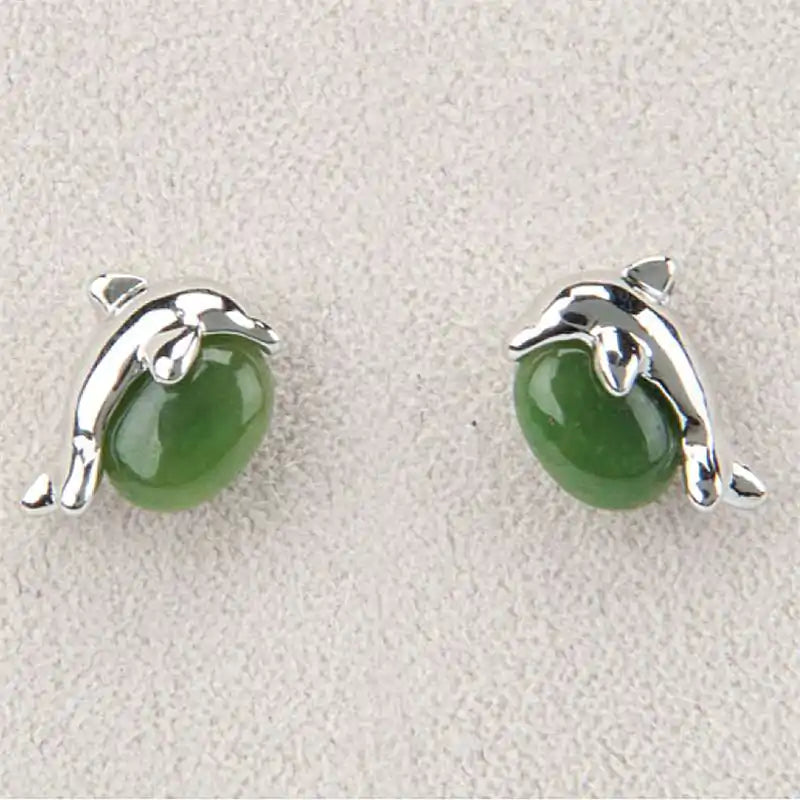 Jade dolphin stud earrings