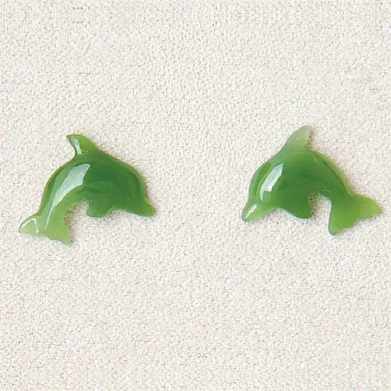 Jade carved dolphin earrings