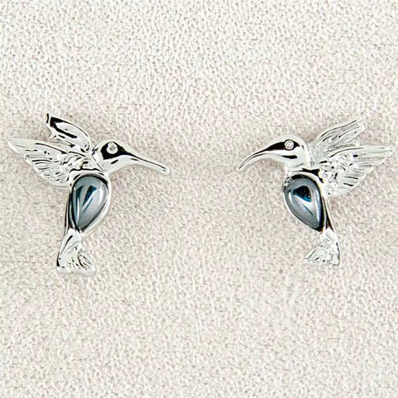 Hematite dainty hummingbird earrings