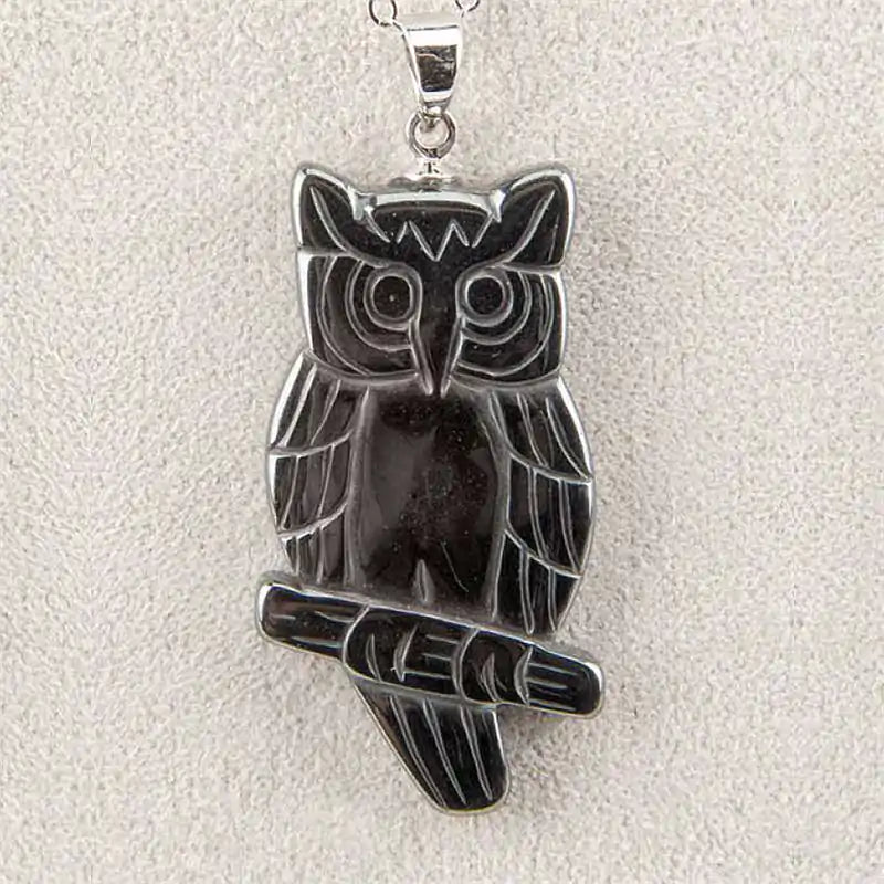 Hematite owl necklace