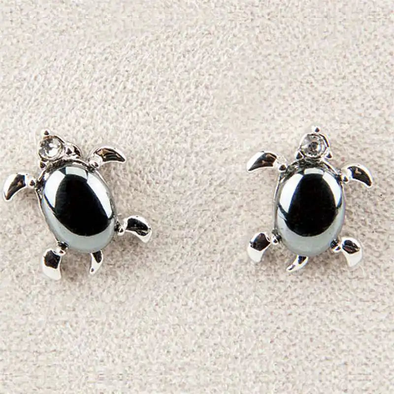 Hematite tiny turtle earrings