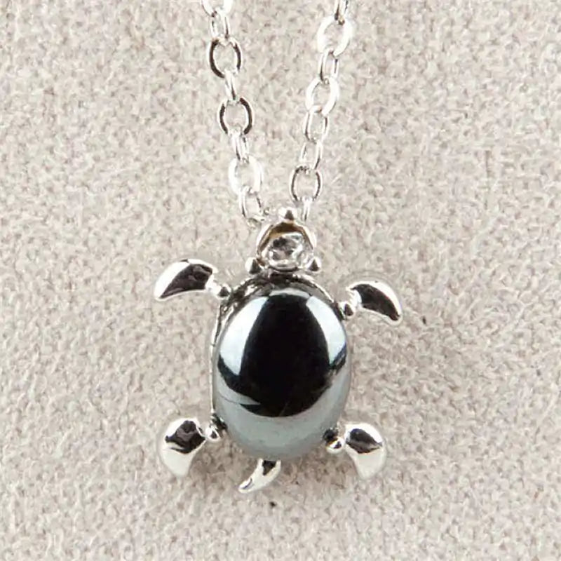 Hematite tiny turtle necklace