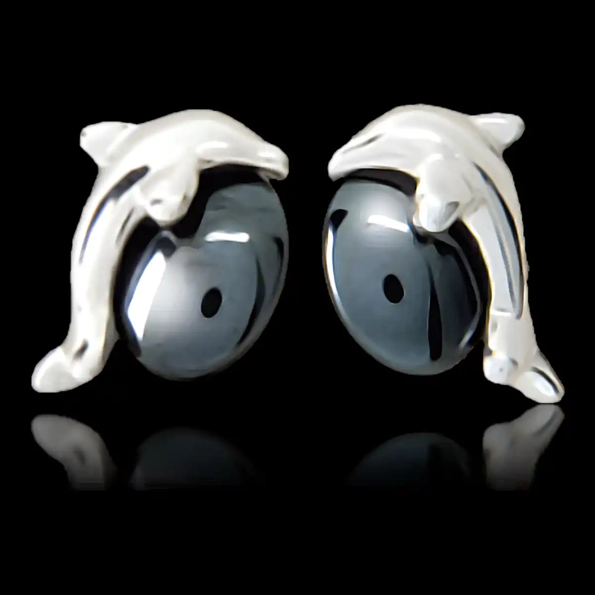 Hematite Dolphin Stud Earrings