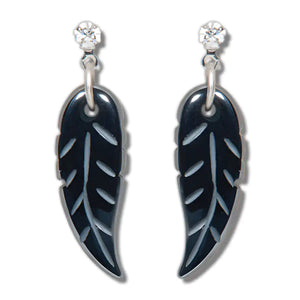 Hematite Hand Carved Feather Earrings