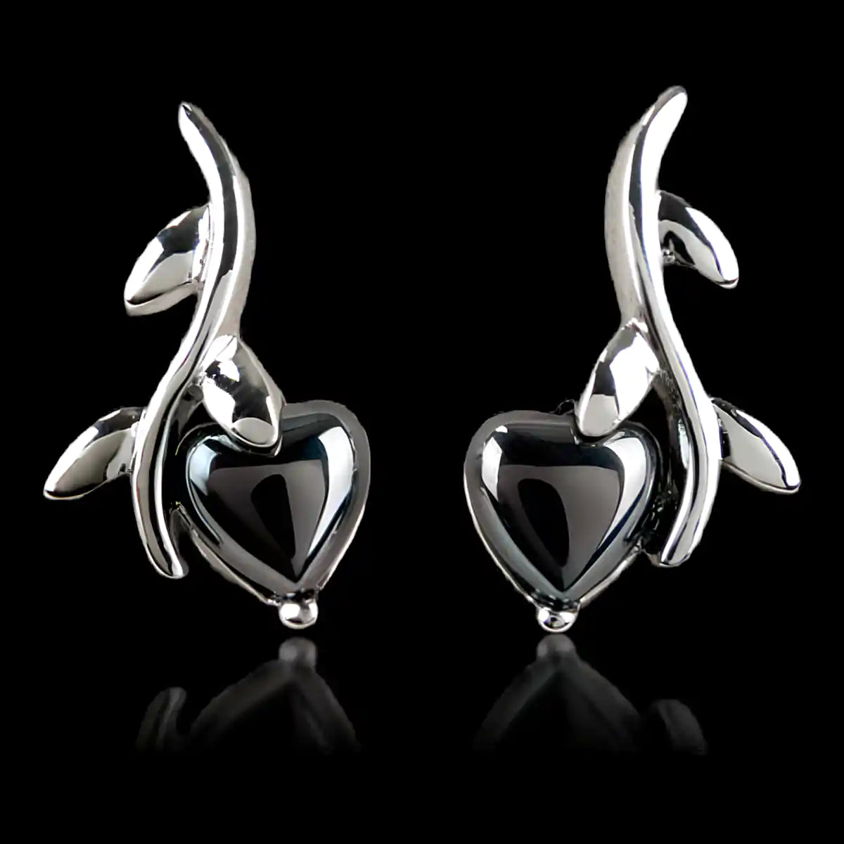 Hematite heart vine earrings