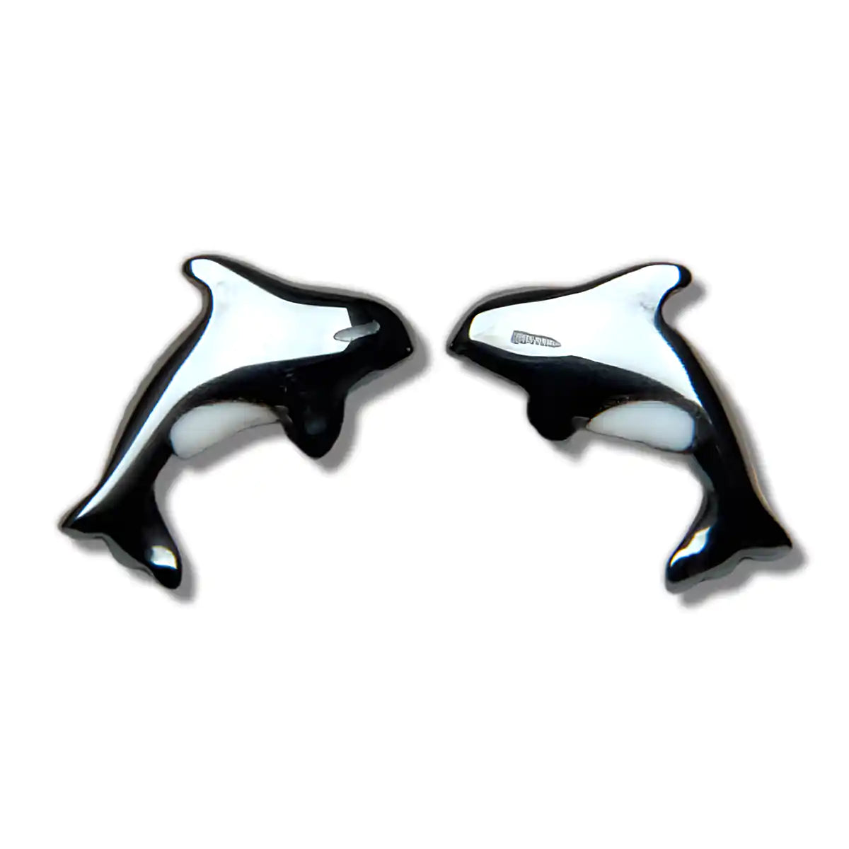 Hematite orca whale-stud earrings