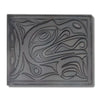 Leather wallet with native embossed raven design