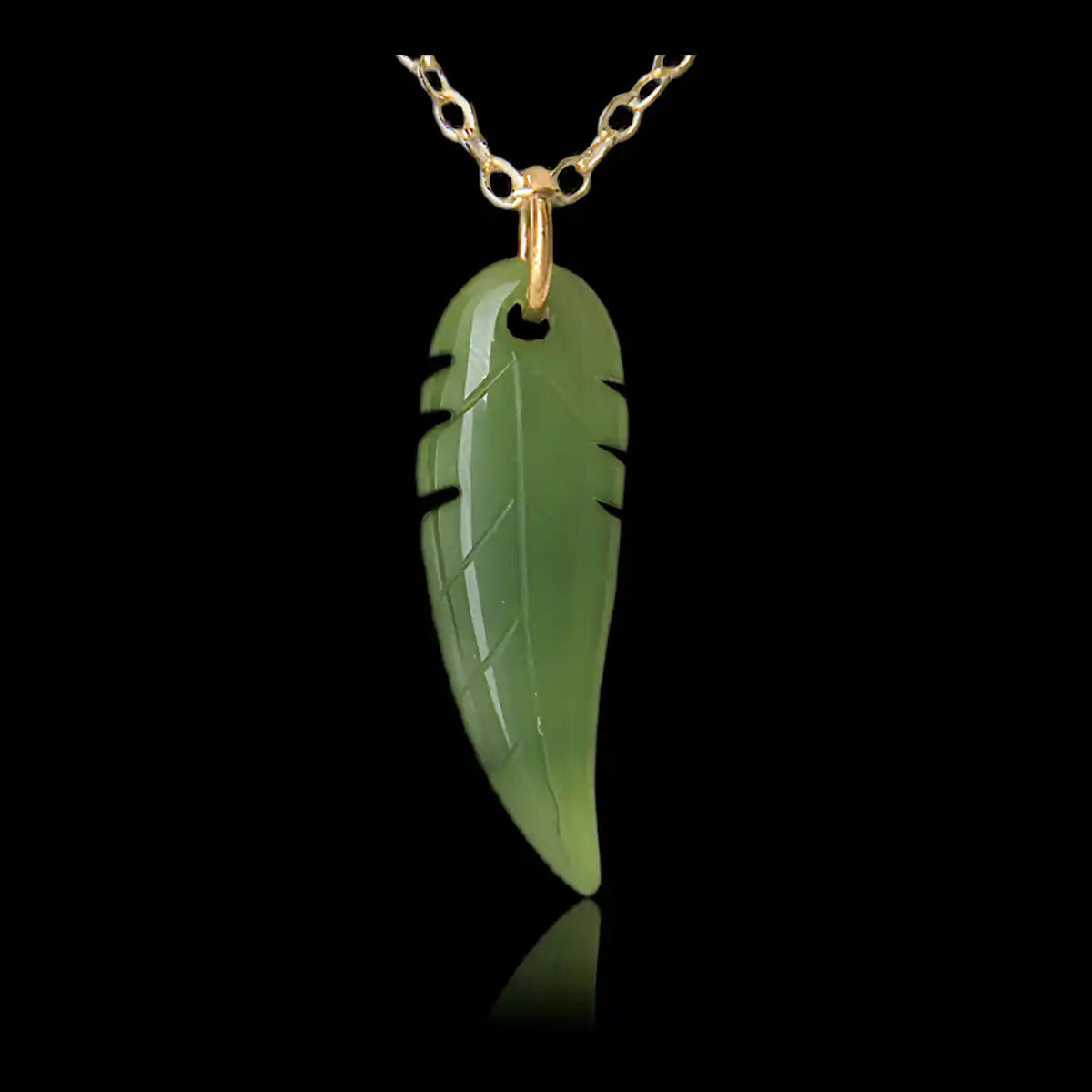 Jade hand carved feather necklace