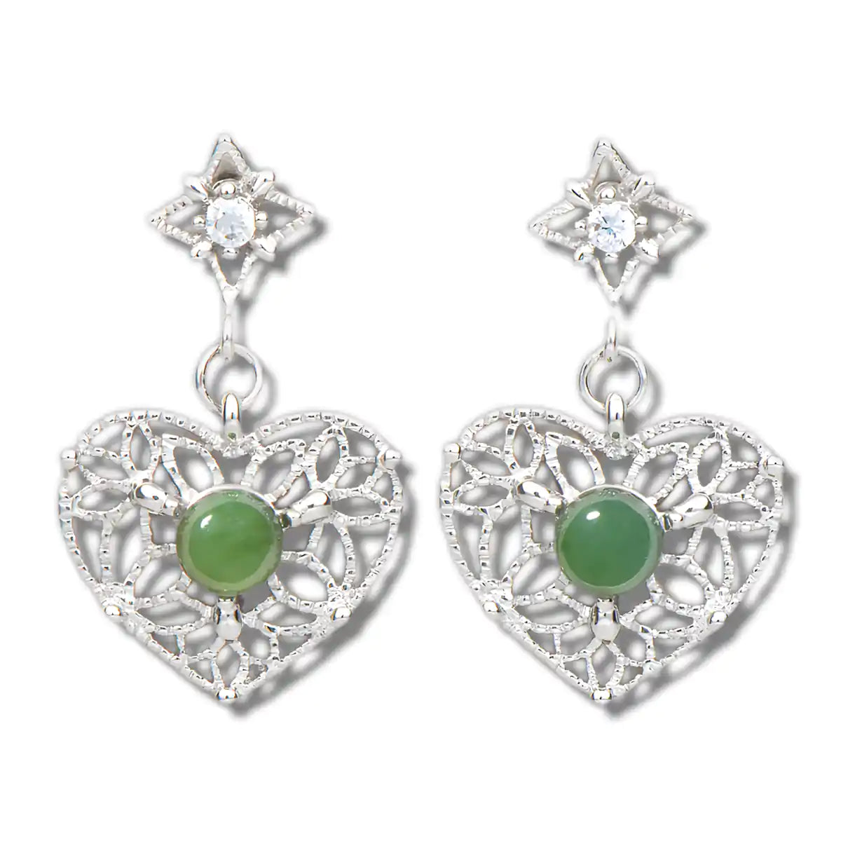 Jade lace heart earrings