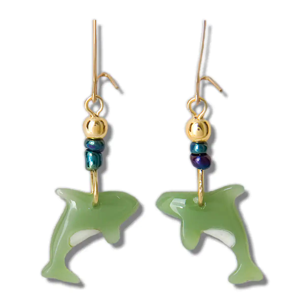 Jade orca whale-dangle earrings