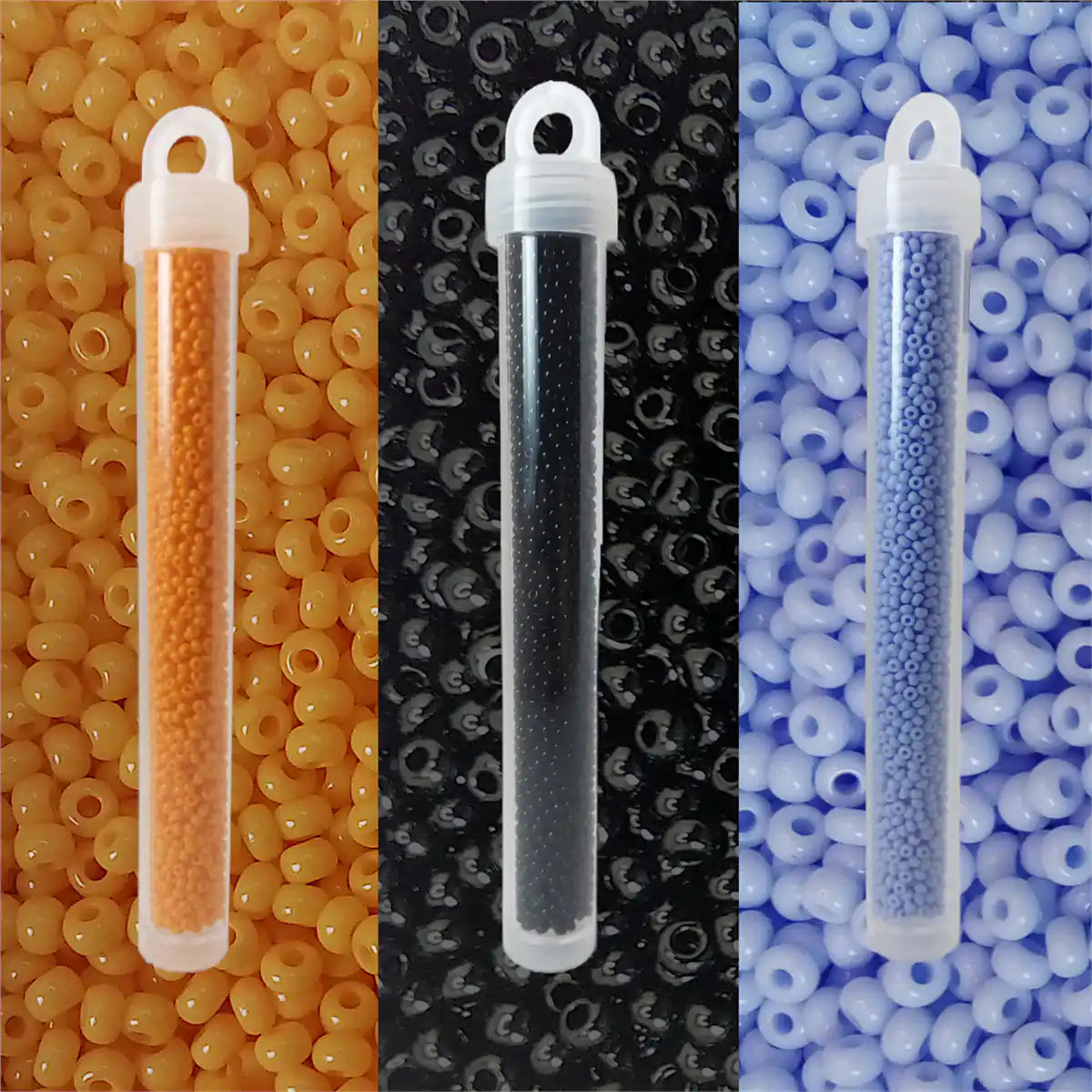 Glass seed beads 3 pack orange black blue 66 grams size 10