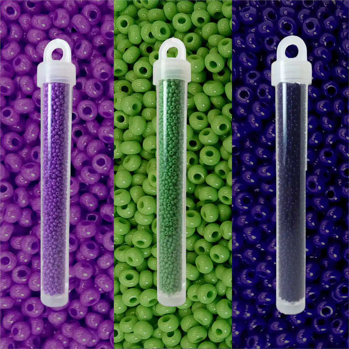 Glass seed beads 3 pack purple_green blue 66 grams size 10