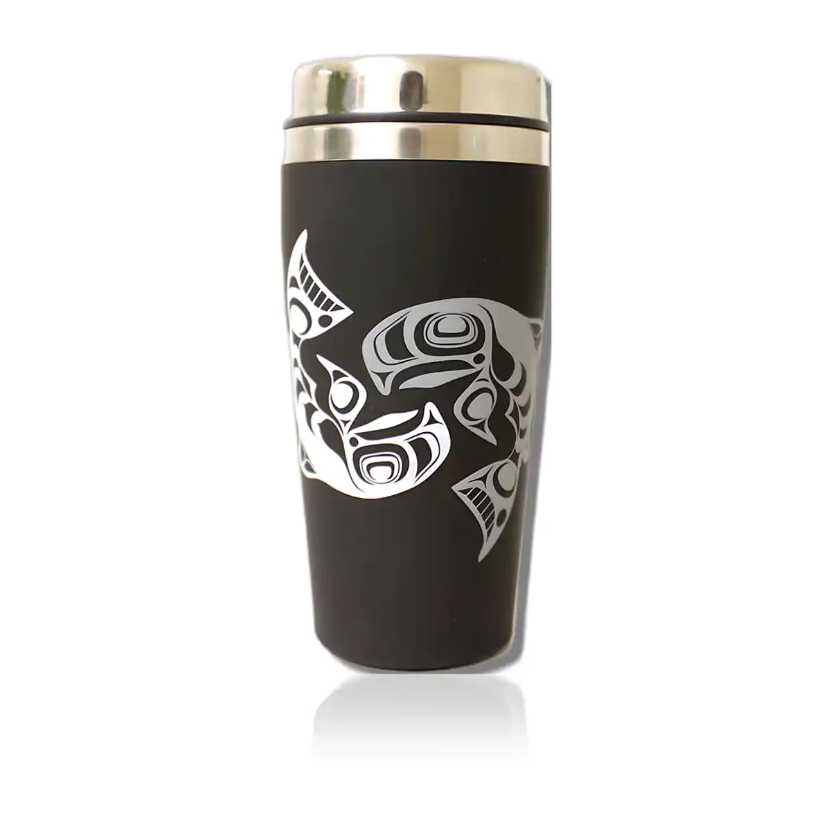 Native design salmon 16oz stainless steel travel mug